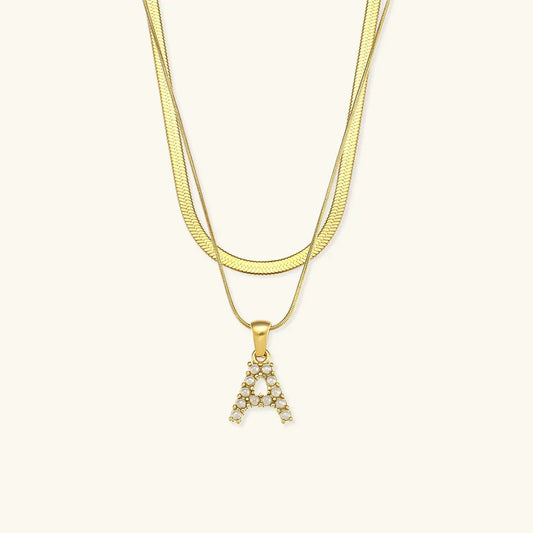 [ElanLuxe]Fiona Layered Gold Initial Letter Necklace