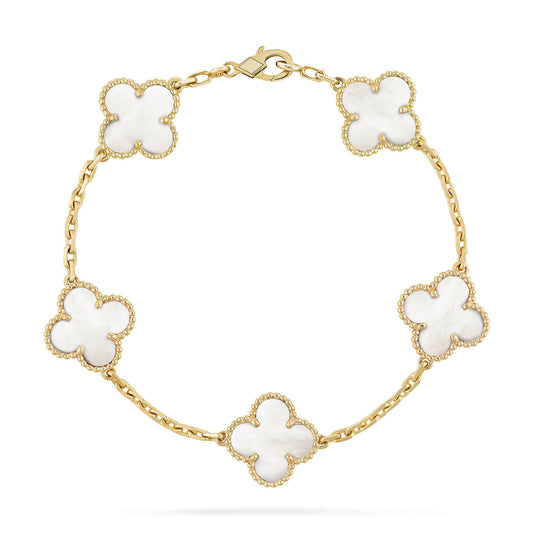 [ElanLuxe Jewelry]CLOVER  5 MOTIF WHITE MOP BRACELET