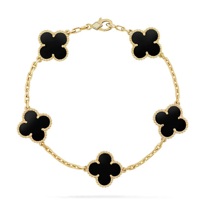 [ElanLuxe Jewelry]CLOVER  5 MOTIFS BLACK ONYX BRACELET