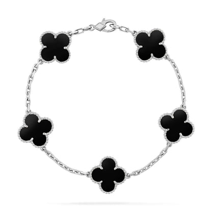 [ElanLuxe Jewelry]CLOVER 5 MOTIF ONYXS  BRACELET SILVER