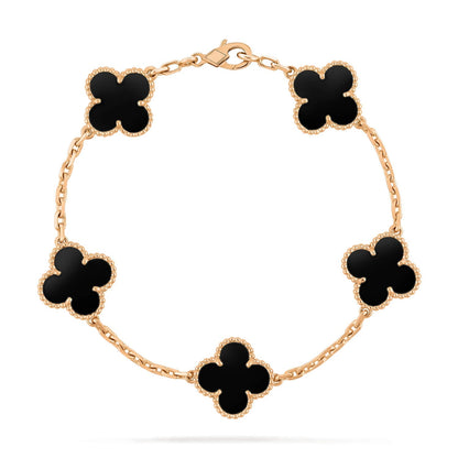 [ElanLuxe Jewelry]CLOVER  5 MOTIFS BLACK ONYX BRACELET