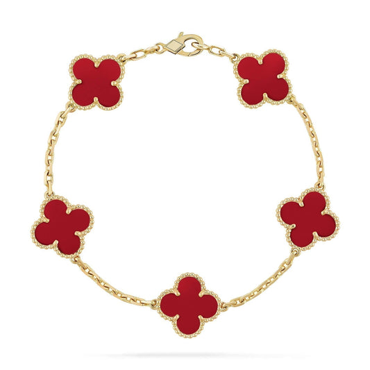 [ElanLuxe Jewelry]CLOVER 5 MOTIFS RED AGATE  BRACELET