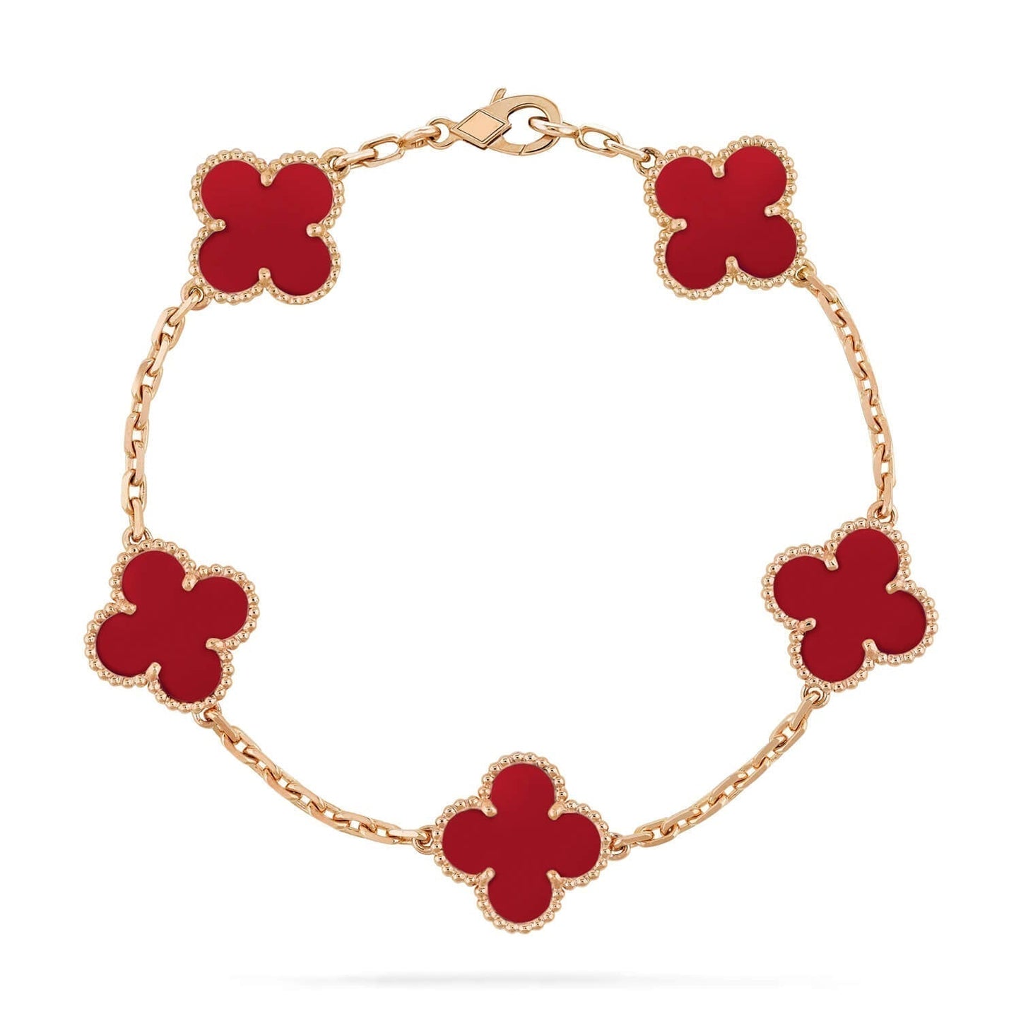 [ElanLuxe Jewelry]CLOVER 5 MOTIFS RED AGATE  BRACELET