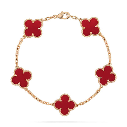 [ElanLuxe Jewelry]CLOVER 5 MOTIFS RED AGATE  BRACELET