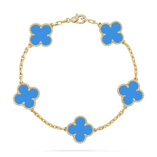 [ElanLuxe Jewelry]CLOVER 5 MOTIFS BLUE AGATE BRACELET