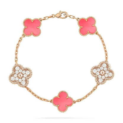 [ElanLuxe Jewelry]CLOVER 5 MOTIF DIAMOND PINK MOP PINK GOLD BRACELET