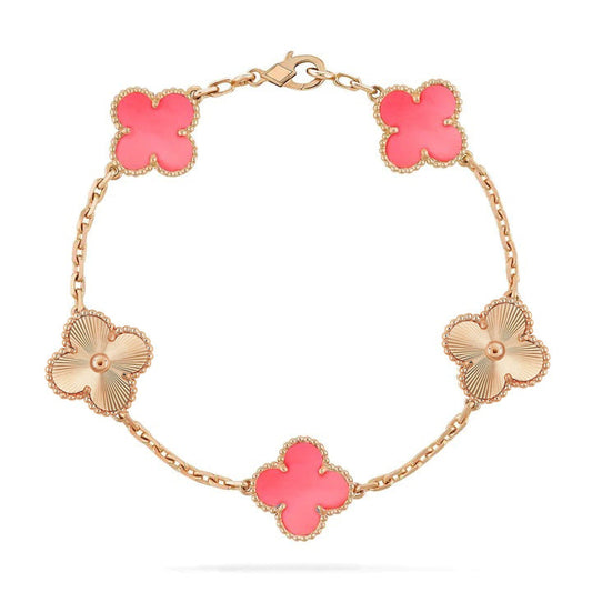 [ElanLuxe Jewelry]CLOVER BRACELET 5 MOTIF PINK AND PINK GOLD