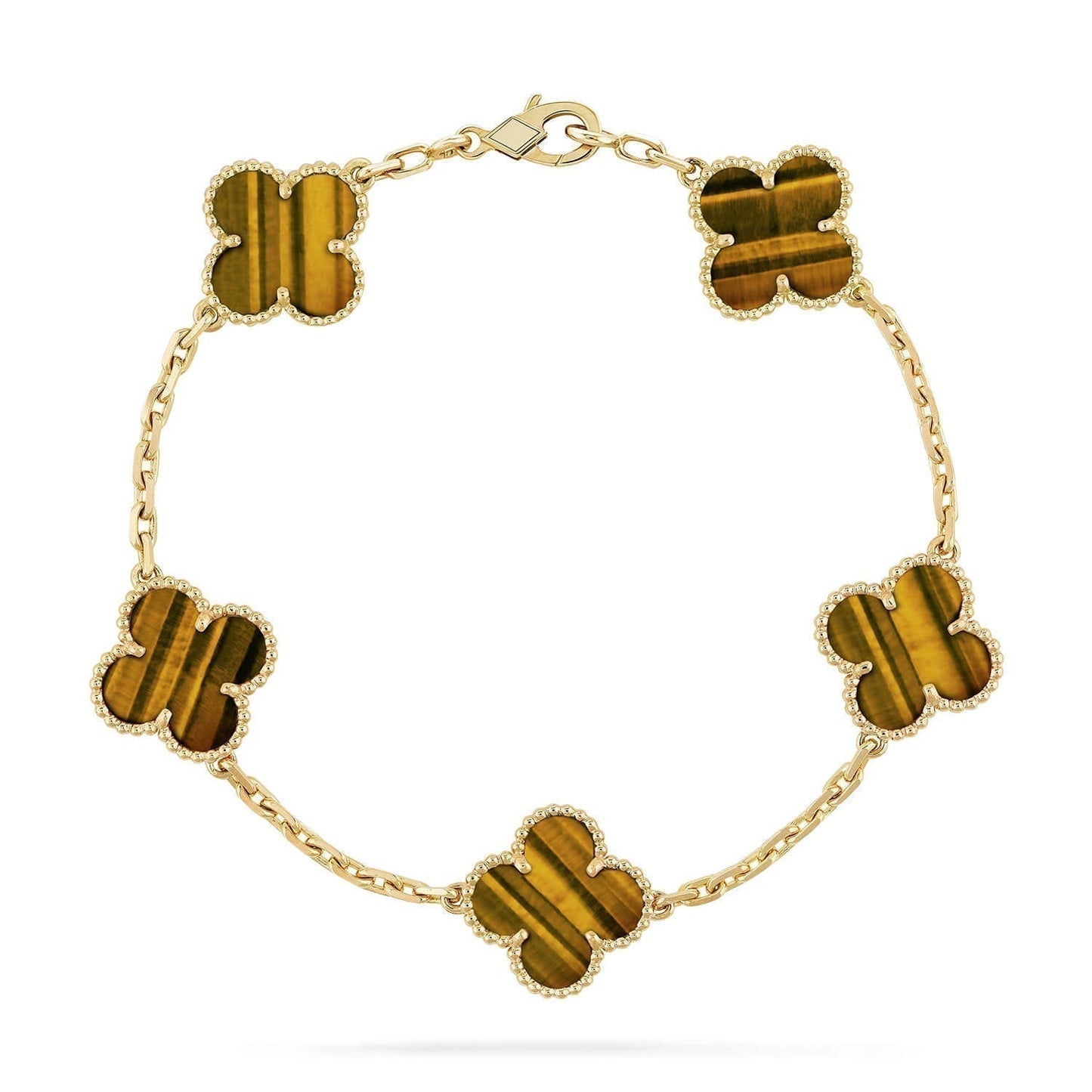 [ElanLuxe Jewelry]CLOVER  5 MOTIFS TIGER EYE BRACELET