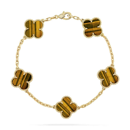 [ElanLuxe Jewelry]CLOVER  5 MOTIFS TIGER EYE BRACELET