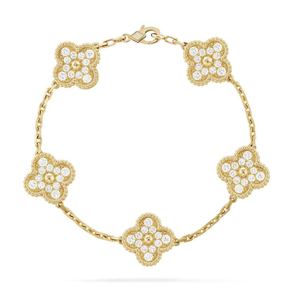 [ElanLuxe Jewelry]CLOVER 5 MOTIFS  FULL DIAMOND BRACELET
