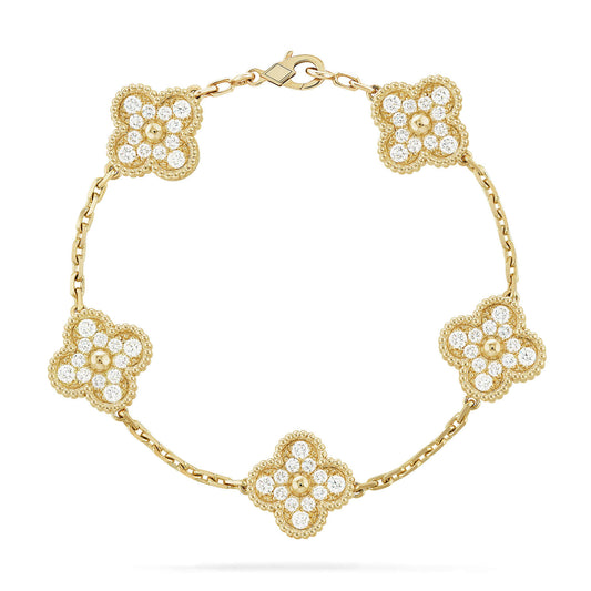 [ElanLuxe Jewelry]CLOVER 5 MOTIFS  FULL DIAMOND BRACELET
