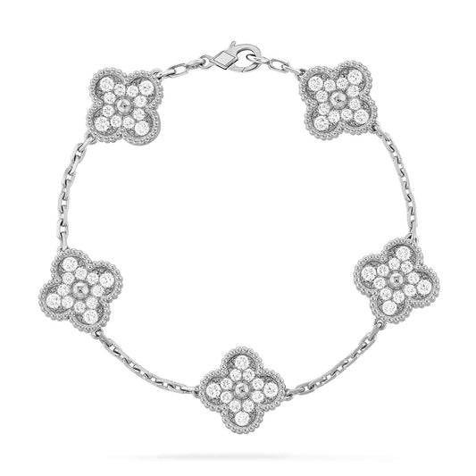 [ElanLuxe Jewelry]CLOVER 5 MOTIFS  DIAMOND BRACELET SILVER