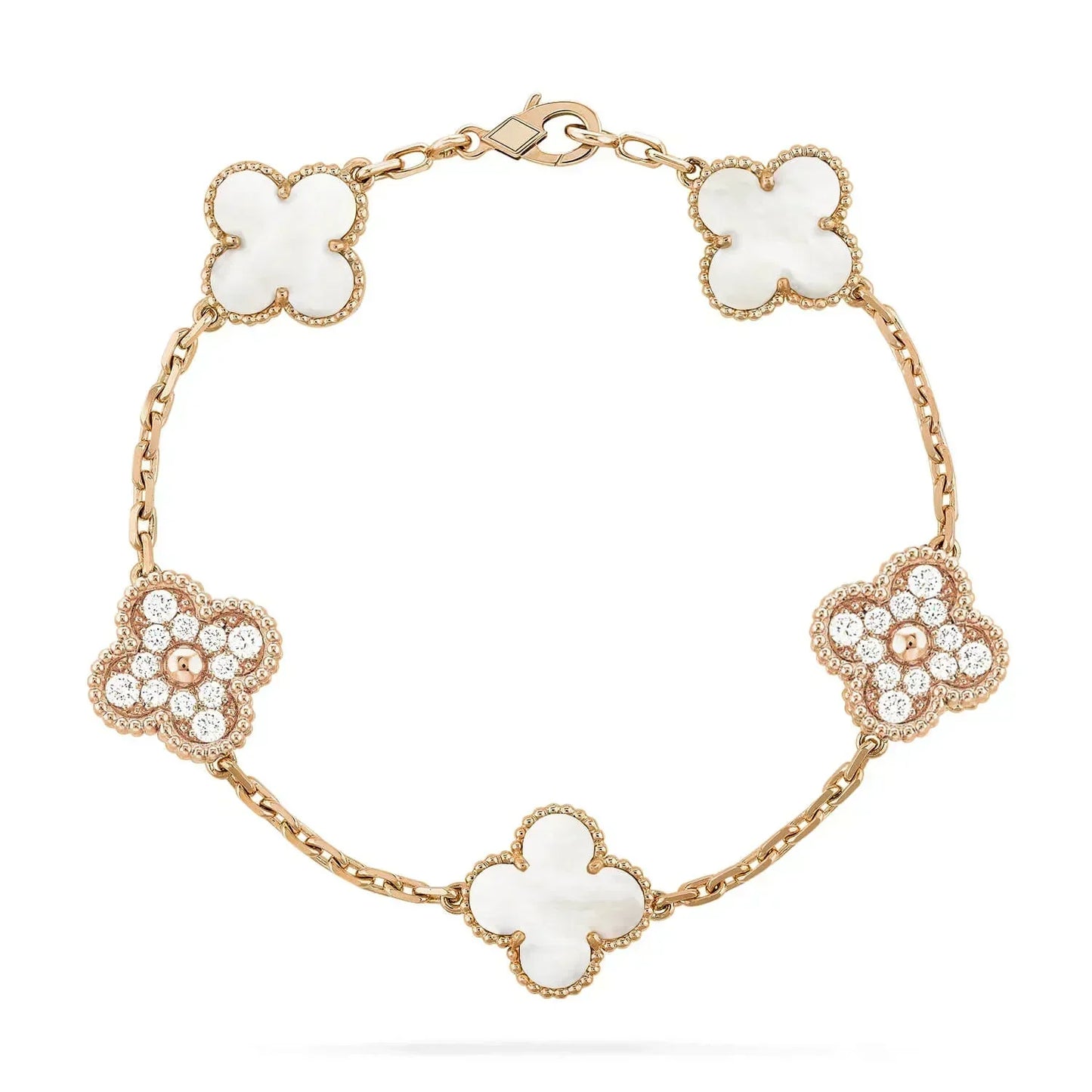 [ElanLuxe Jewelry]CLOVER BRACELET 5 MOTIF WHITE MOP DIAMOND