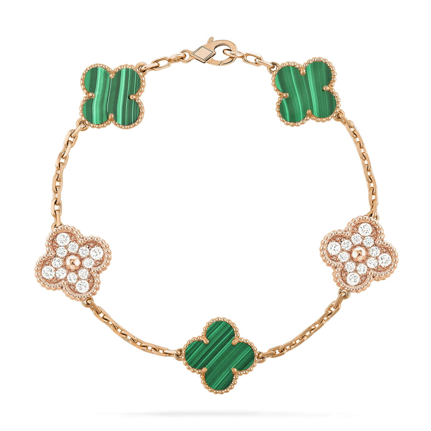 [ElanLuxe Jewelry]CLOVER  5 MOTIF MALACHITE DIAMOND BRACELET