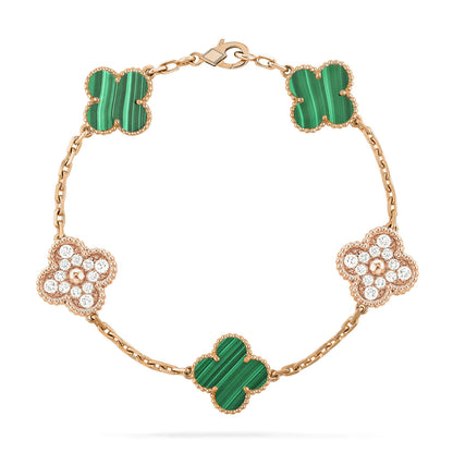 [ElanLuxe Jewelry]CLOVER  5 MOTIF MALACHITE DIAMOND BRACELET