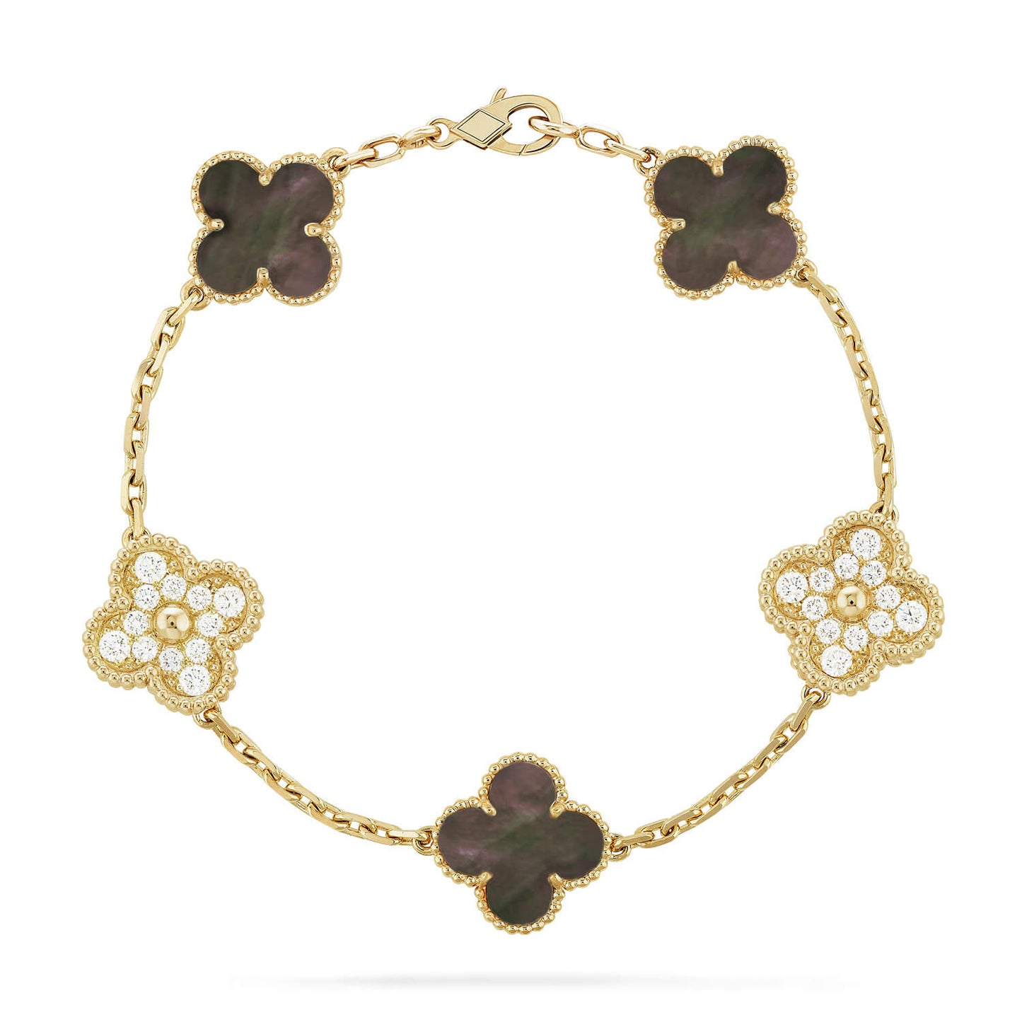 [ElanLuxe Jewelry]CLOVER 5 MOTIF GRAY MOP DIAMOND BRACELET