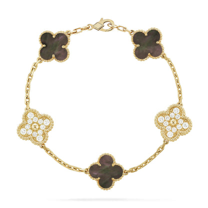 [ElanLuxe Jewelry]CLOVER 5 MOTIF GRAY MOP DIAMOND BRACELET