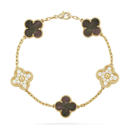 [ElanLuxe Jewelry]CLOVER 5 MOTIF GRAY MOP DIAMOND BRACELET