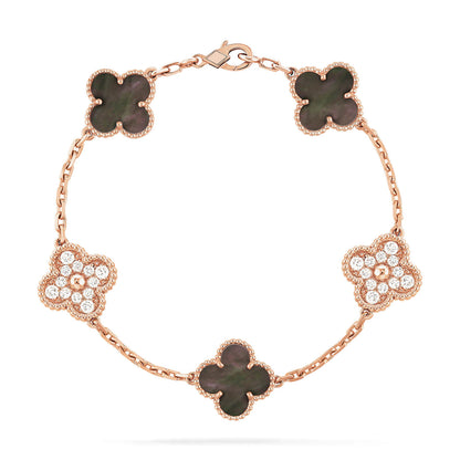 [ElanLuxe Jewelry]CLOVER 5 MOTIF GRAY MOP DIAMOND BRACELET