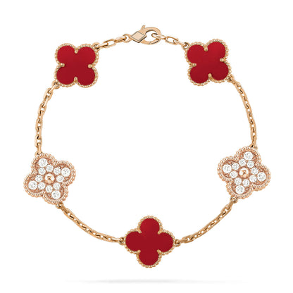 [ElanLuxe Jewelry]CLOVER 5 MOTIFS CARNELIAN DIAMOND BRACELET