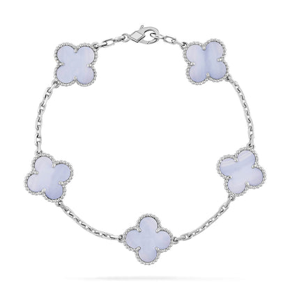 [ElanLuxe Jewelry]CLOVER  5 MOTIF PURPLE CHALCEDONY BRACELET SILVER
