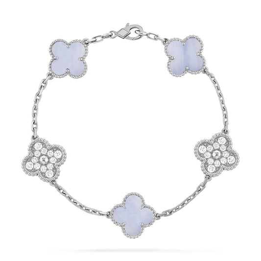 [ElanLuxe Jewelry]CLOVER  5 MOTIF DIAMOND PURPLE CHALCEDONY BRACELET SILVER