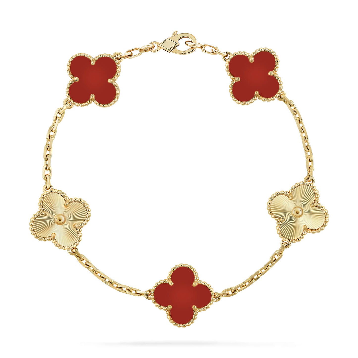 [ElanLuxe Jewelry]CLOVER  5 MOTIFS CARNELIAN GOLD BRACELET