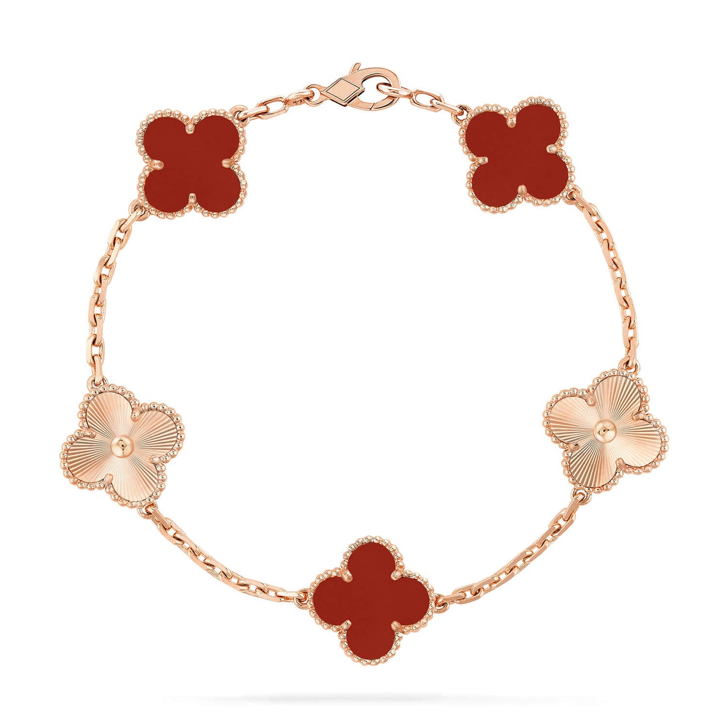 [ElanLuxe Jewelry]CLOVER  5 MOTIFS CARNELIAN GOLD BRACELET