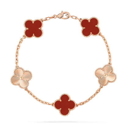 [ElanLuxe Jewelry]CLOVER  5 MOTIFS CARNELIAN GOLD BRACELET