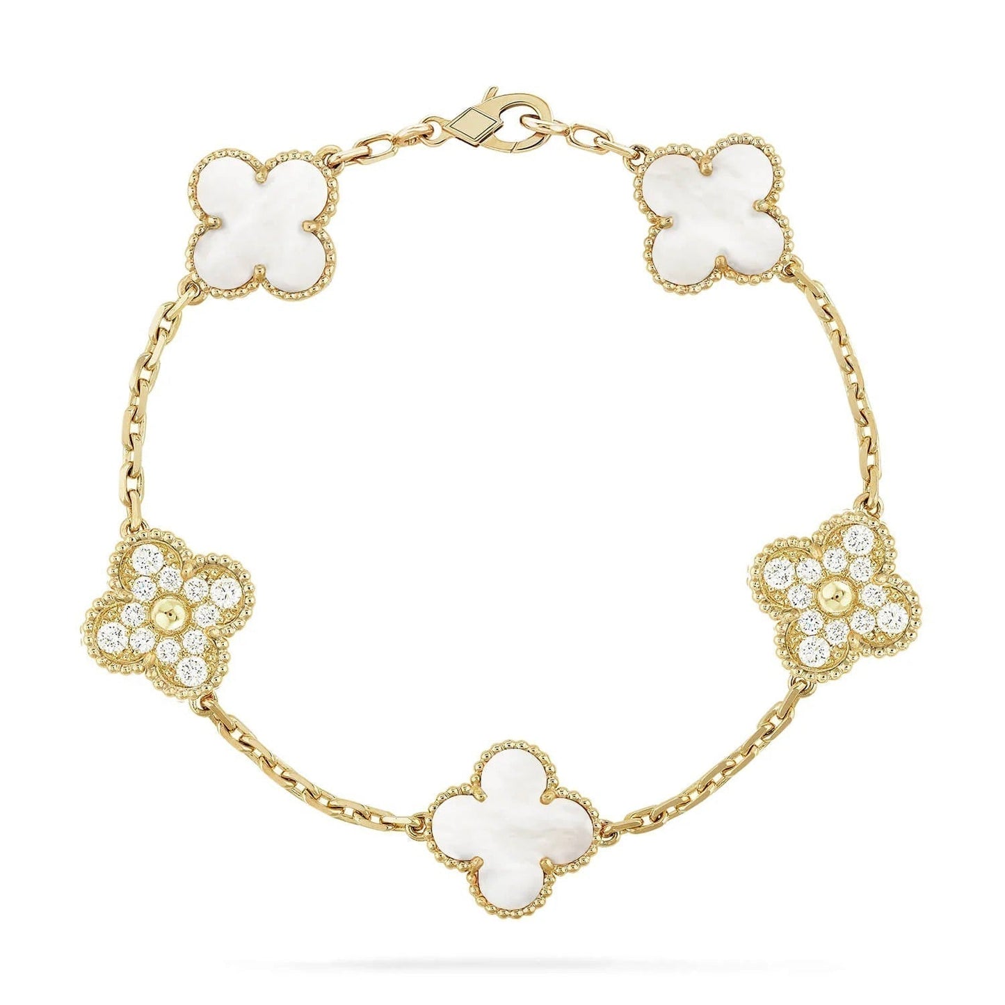 [ElanLuxe Jewelry]CLOVER BRACELET 5 MOTIF WHITE MOP DIAMOND