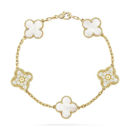 [ElanLuxe Jewelry]CLOVER BRACELET 5 MOTIF WHITE MOP DIAMOND
