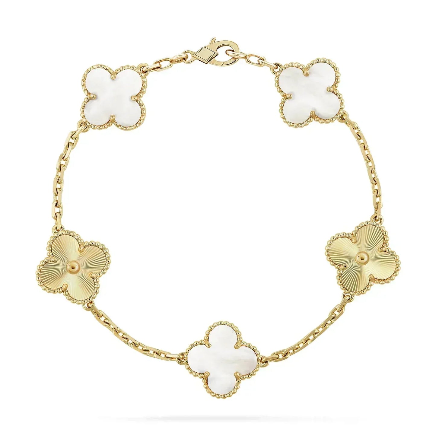 [ElanLuxe Jewelry]CLOVER BRACELET 5 MOTIF WHITE MOP PINK GOLD