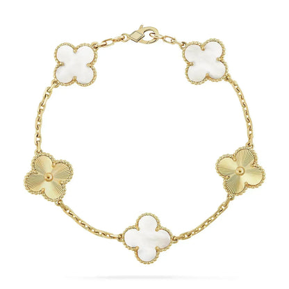[ElanLuxe Jewelry]CLOVER BRACELET 5 MOTIF WHITE MOP PINK GOLD