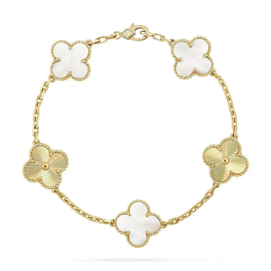 [ElanLuxe Jewelry]CLOVER BRACELET 5 MOTIF WHITE MOP PINK GOLD