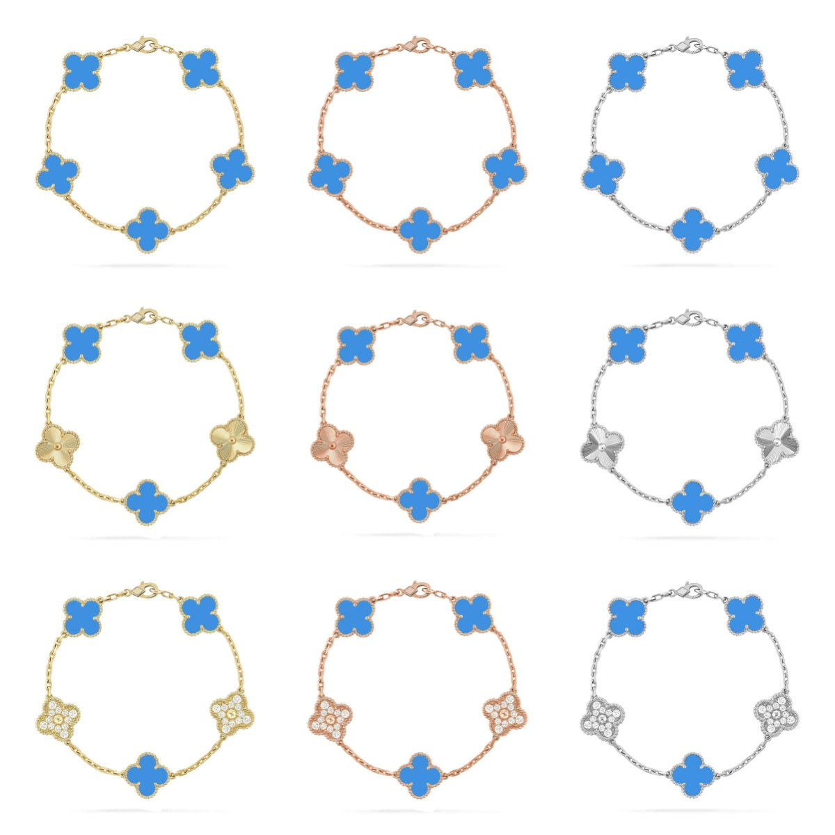 [ElanLuxe Jewelry] CLOVER 5 MOTIF BLUE AGATE BRACELET COLLECTION