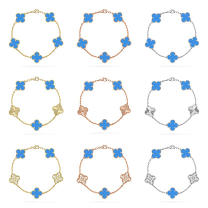 [ElanLuxe Jewelry] CLOVER 5 MOTIF BLUE AGATE BRACELET COLLECTION