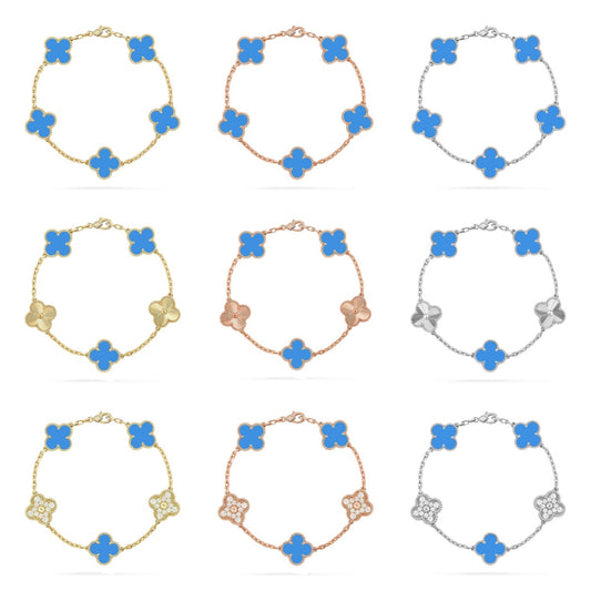 [ElanLuxe Jewelry] CLOVER 5 MOTIF BLUE AGATE BRACELET COLLECTION