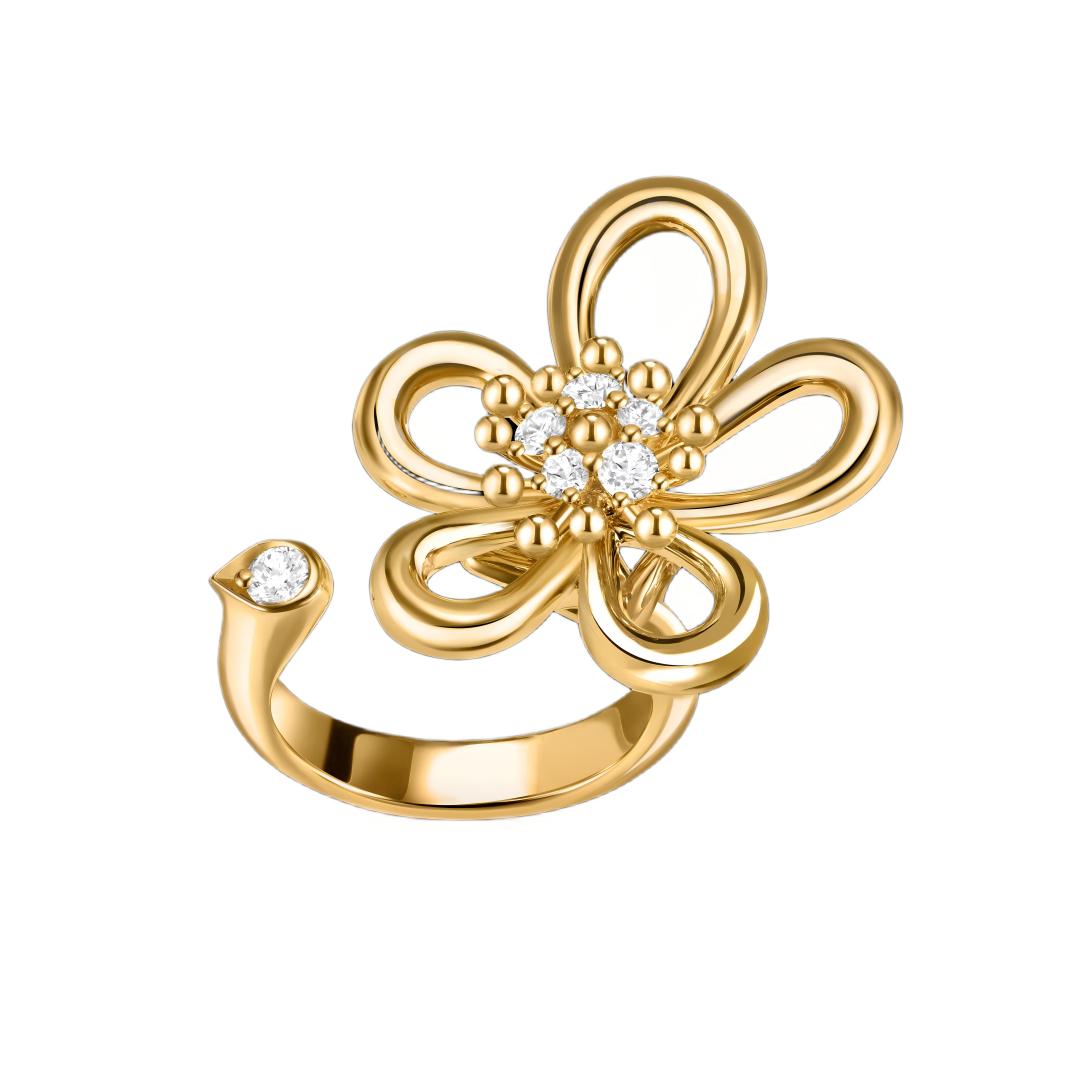 [Elanluxe Jewelry]  FLOWERLACE OPEN RING 5 DIAMONDS