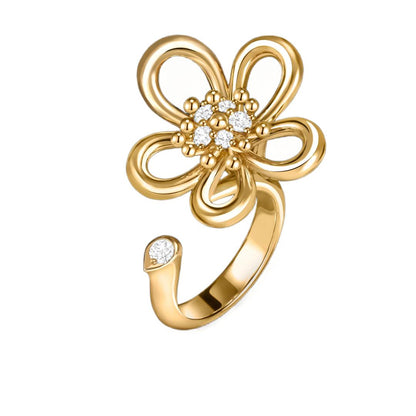 [Elanluxe Jewelry]  FLOWERLACE OPEN RING 5 DIAMONDS