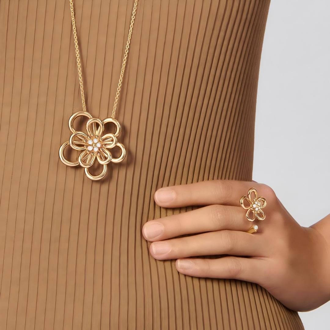 [Elanluxe Jewelry]  FLOWERLACE OPEN RING 5 DIAMONDS