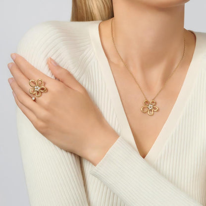 [Elanluxe Jewelry]  FLOWERLACE OPEN RING 5 DIAMONDS