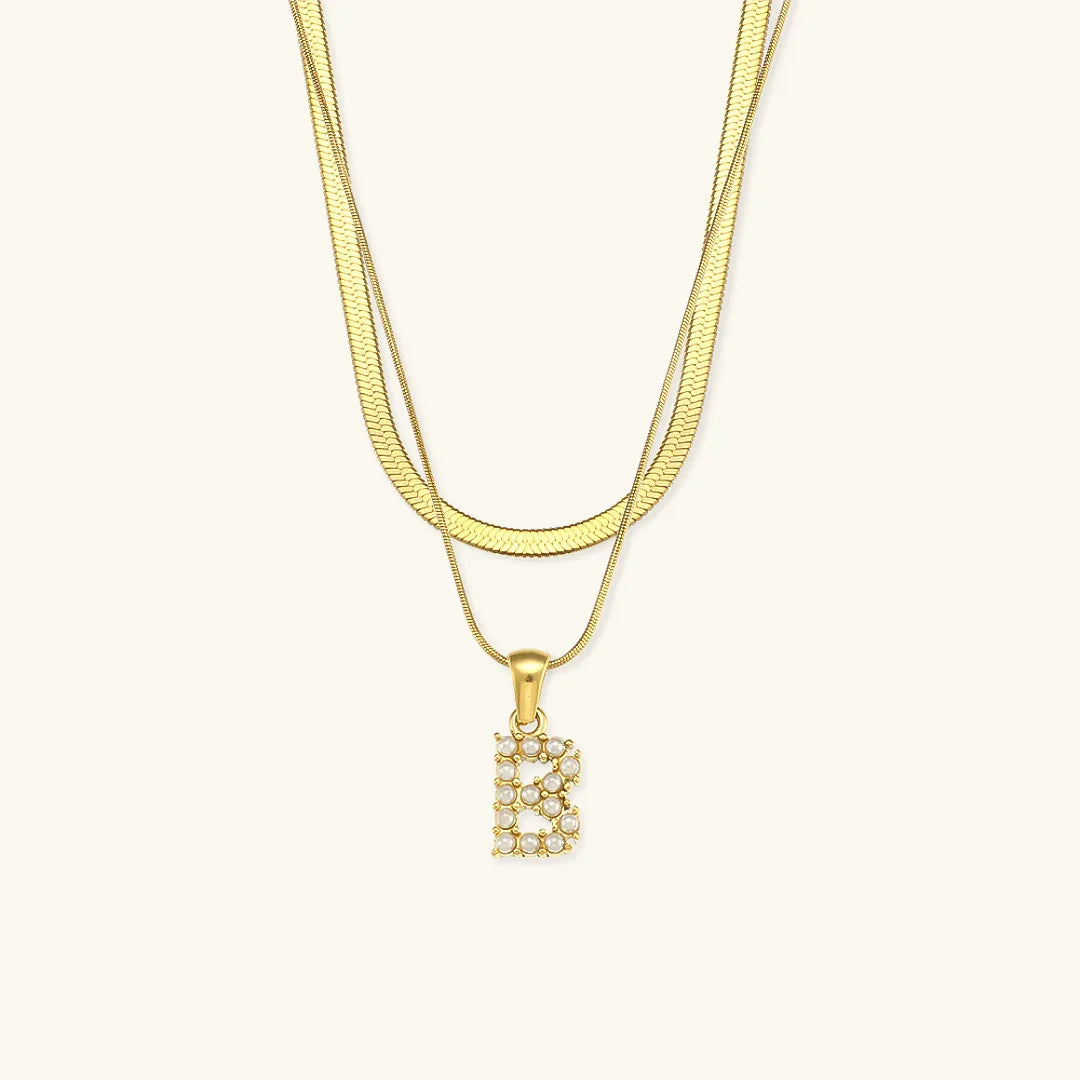 [ElanLuxe]Fiona Layered Gold Initial Letter Necklace