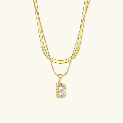 [ElanLuxe]Fiona Layered Gold Initial Letter Necklace