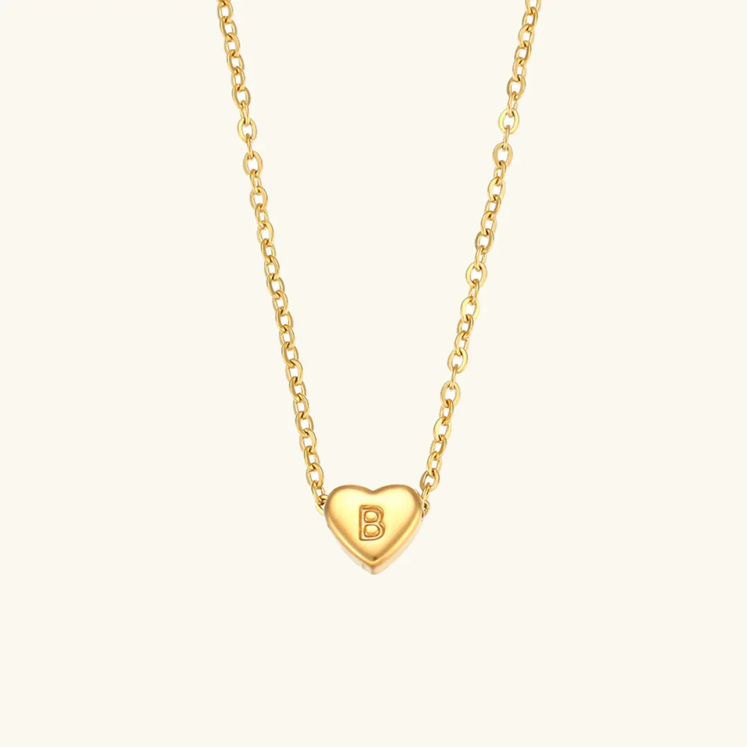 [ElanLuxe]Heart Initial Gold Necklace