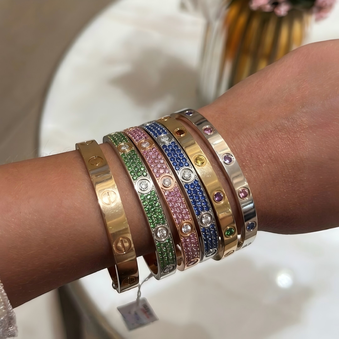 [ElanLuxe Jewelry]2026 PAVE GEMSTONE LOVE BRACELET 6.1MM 10 DIAMONDS