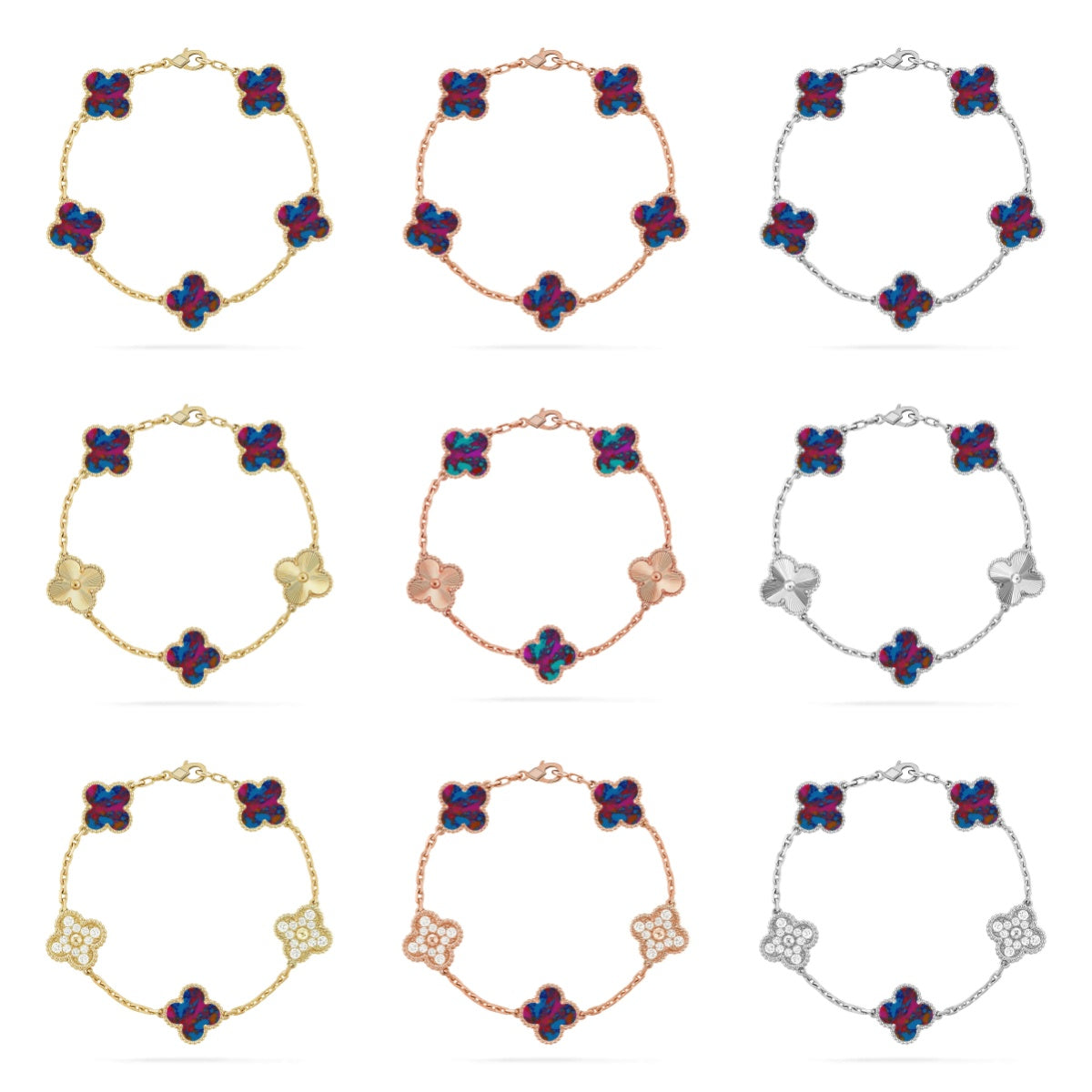 [ElanLuxe Jewelry]CLOVER 5 MOTIF COLOR GEMSTONES BRACELET COLLECTION
