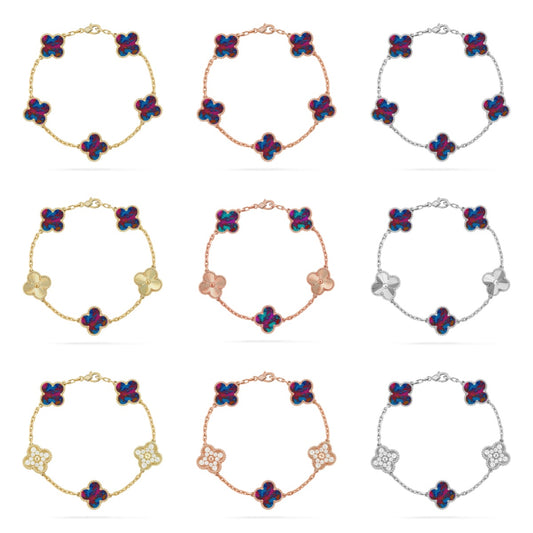 [ElanLuxe Jewelry]CLOVER 5 MOTIF COLOR GEMSTONES BRACELET COLLECTION