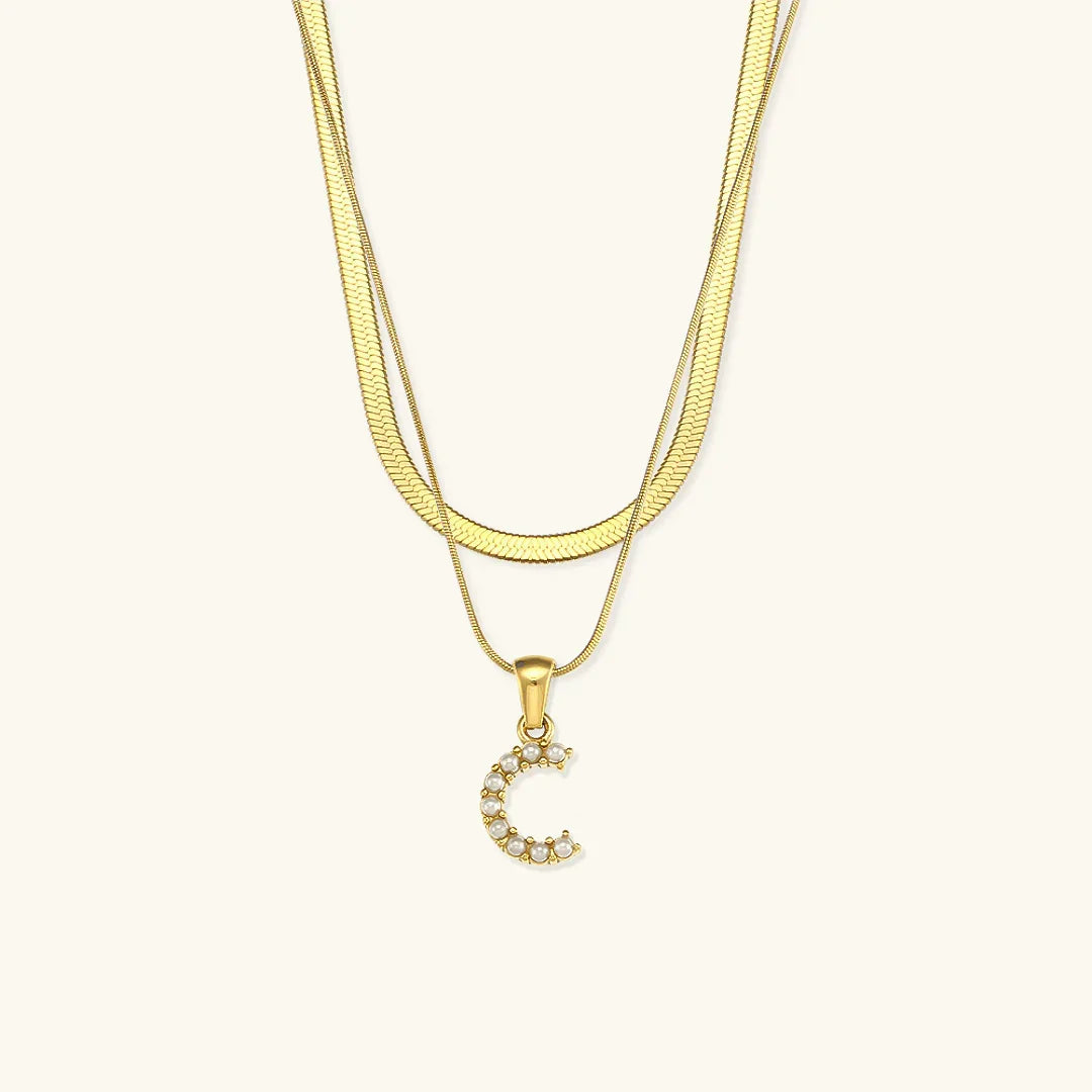 [ElanLuxe]Fiona Layered Gold Initial Letter Necklace
