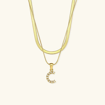 [ElanLuxe]Fiona Layered Gold Initial Letter Necklace