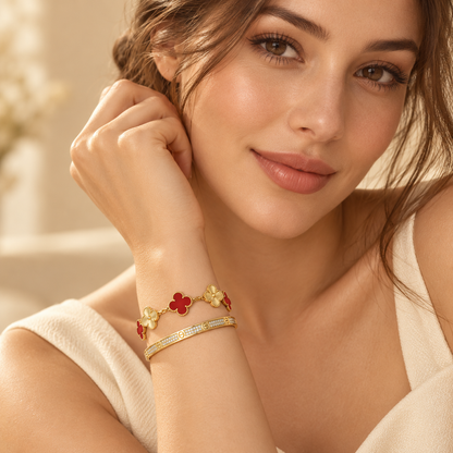 [ElanLuxe Jewelry]Clover & Love Diamond-Paved Radiant Line 2-Piece Bracelet Stack Set